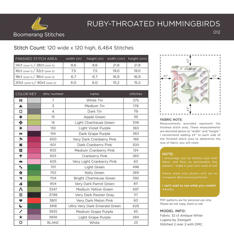 Ruby-Throated Hummingbirds - Cross Stitch Pattern