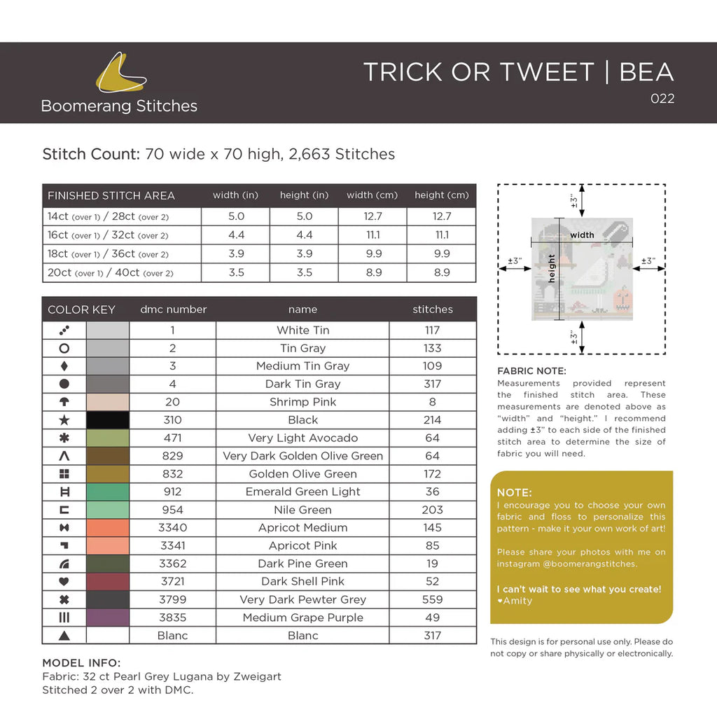Trick or Tweet Bea - Cross Stitch Pattern