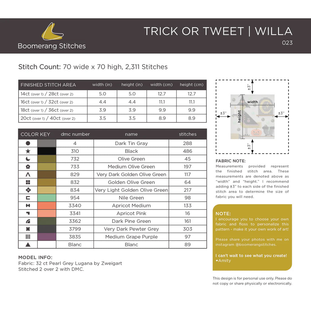 Trick or Tweet Willa - Cross Stitch Pattern