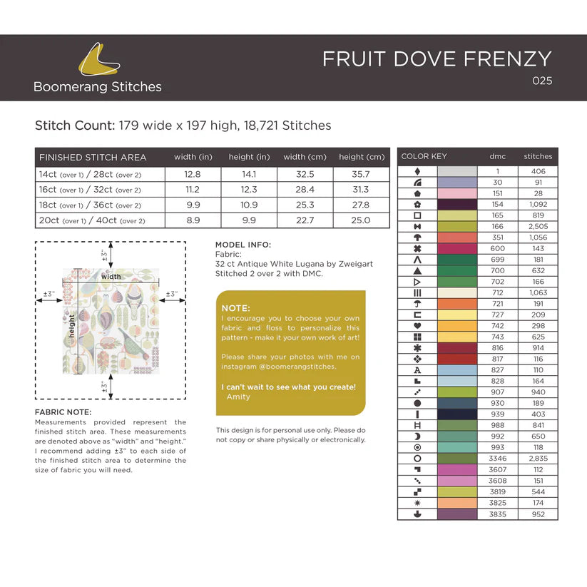 Fruit Dove Frenzy - Cross Stitch Pattern