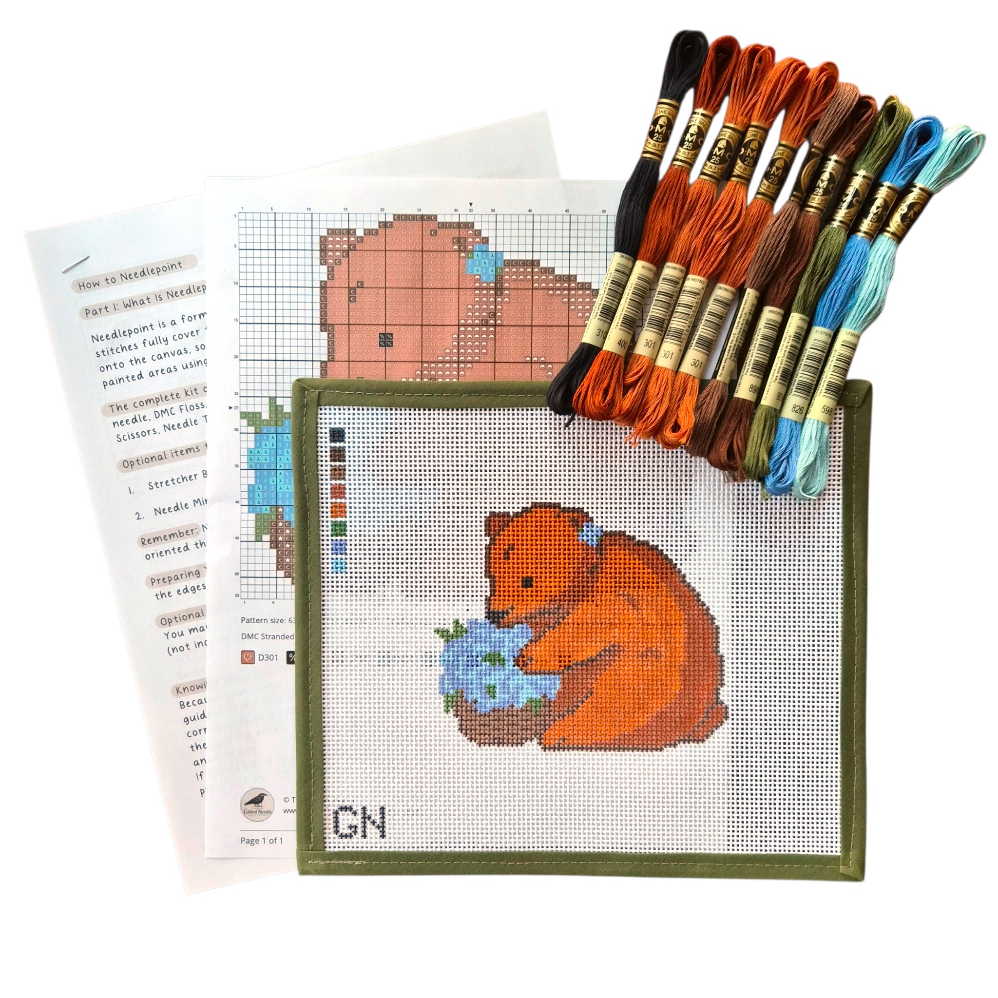 Hydrangea Bear Needlepoint Kit