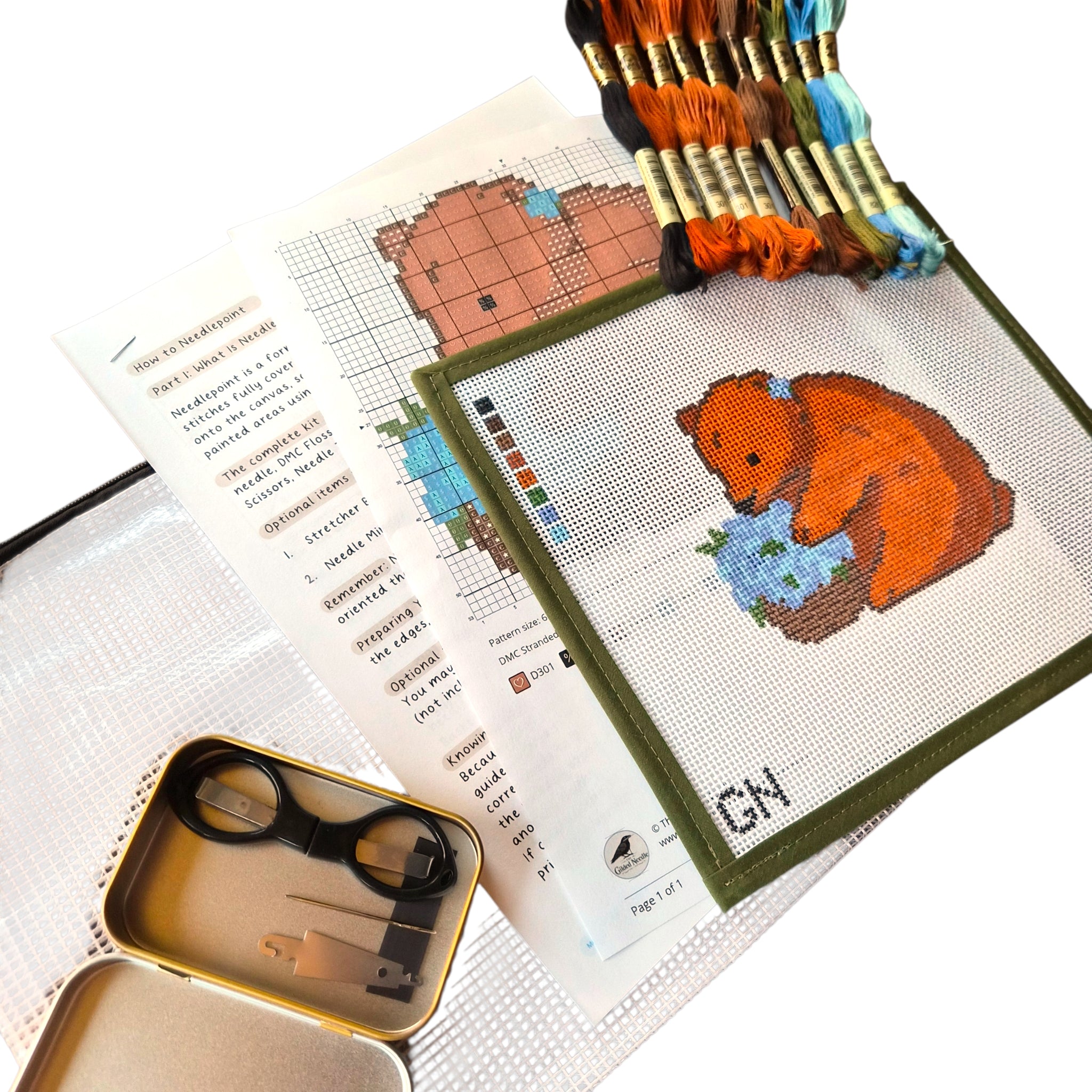 Hydrangea Bear Needlepoint Kit
