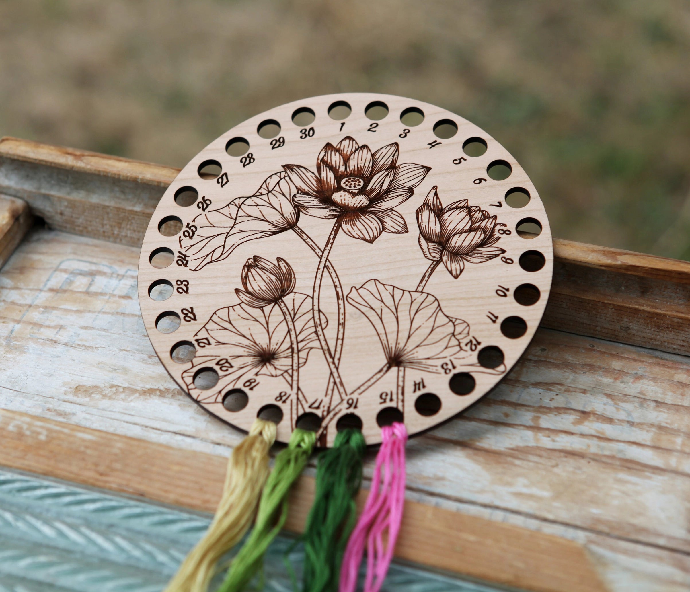 Lotus Flower Embroidery Floss Storage Holder