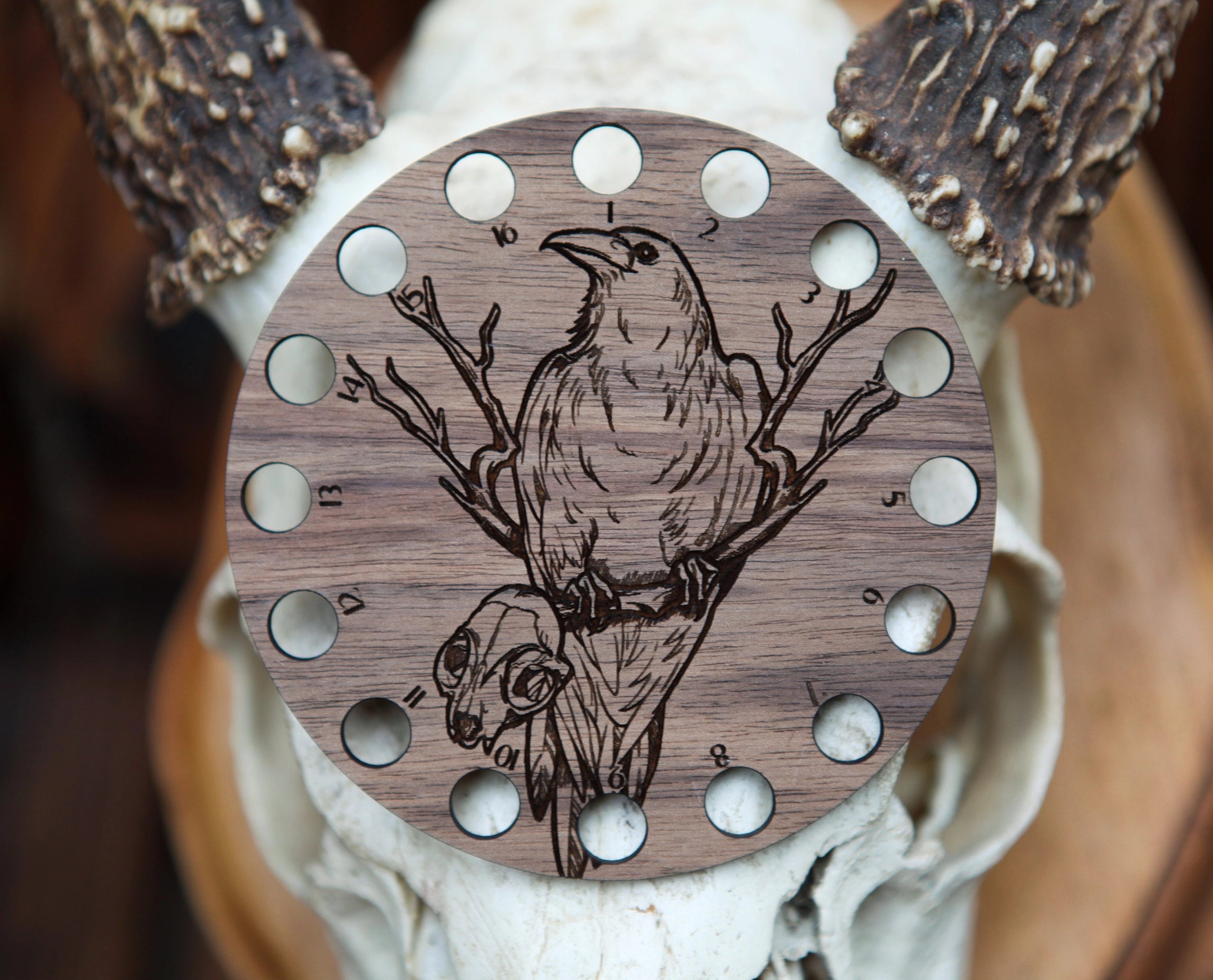 Crow & Skull Embroidery Floss Storage Holder
