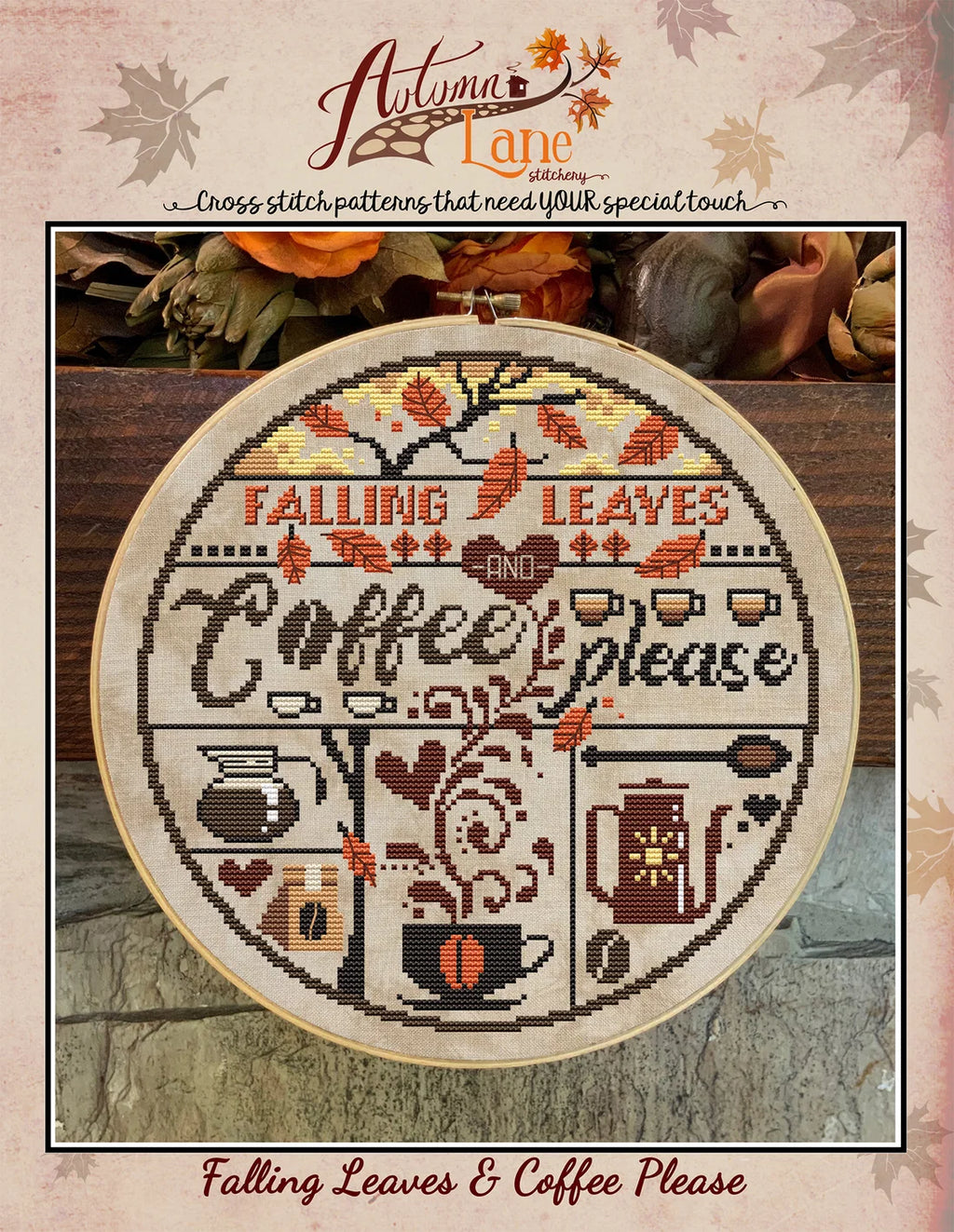 Falling Leaves Coffee Please - Cross Stitch Pattern