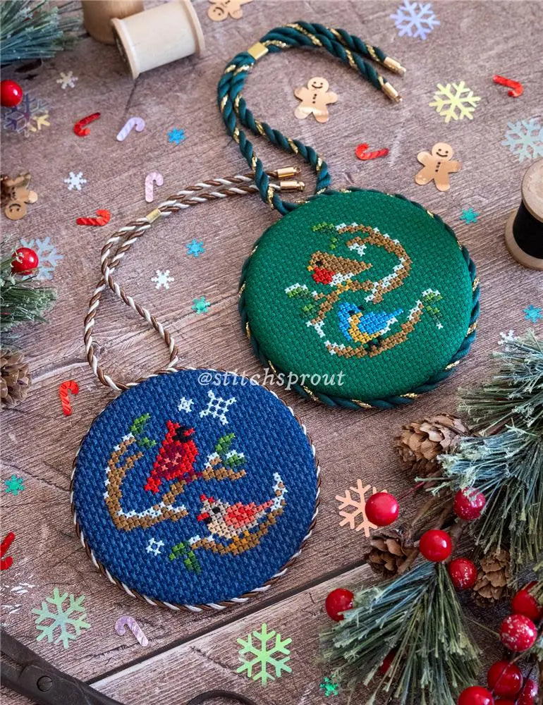 Duo Festive Bird Ornaments - Cross Stitch Pattern