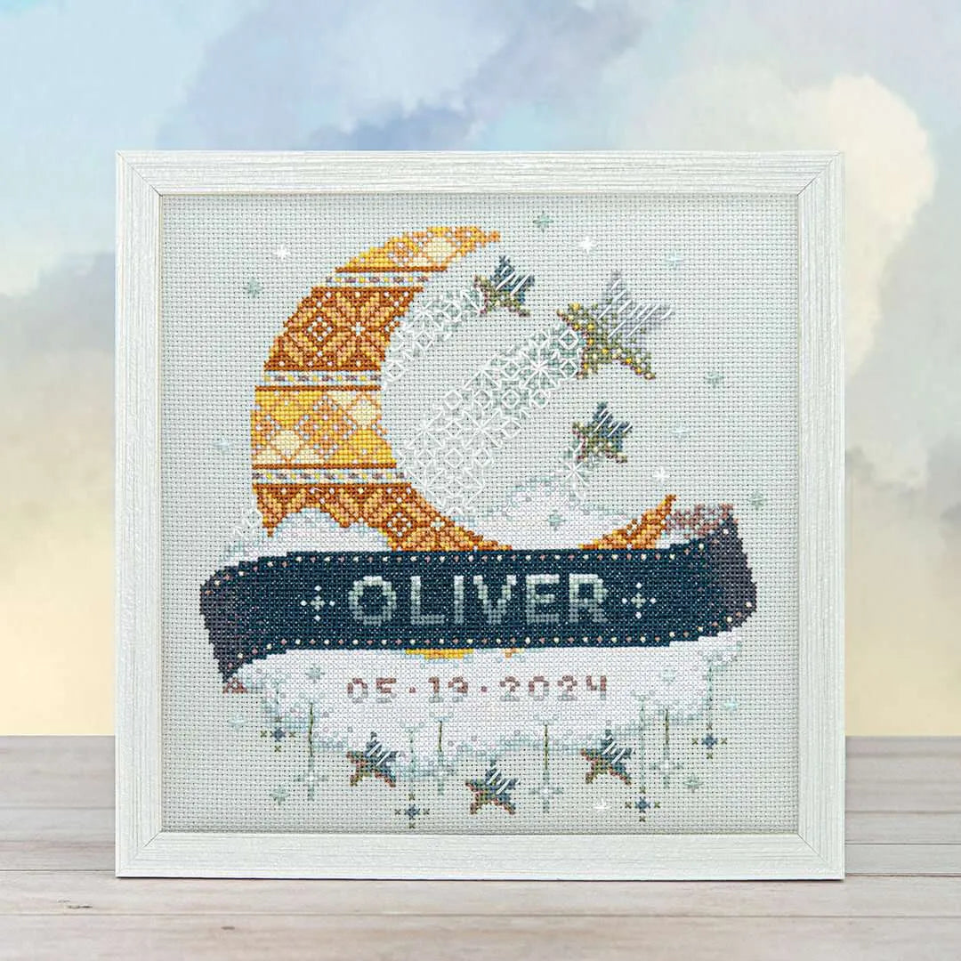 Modern Baby Sampler Moon + Stars - Cross Stitch Pattern