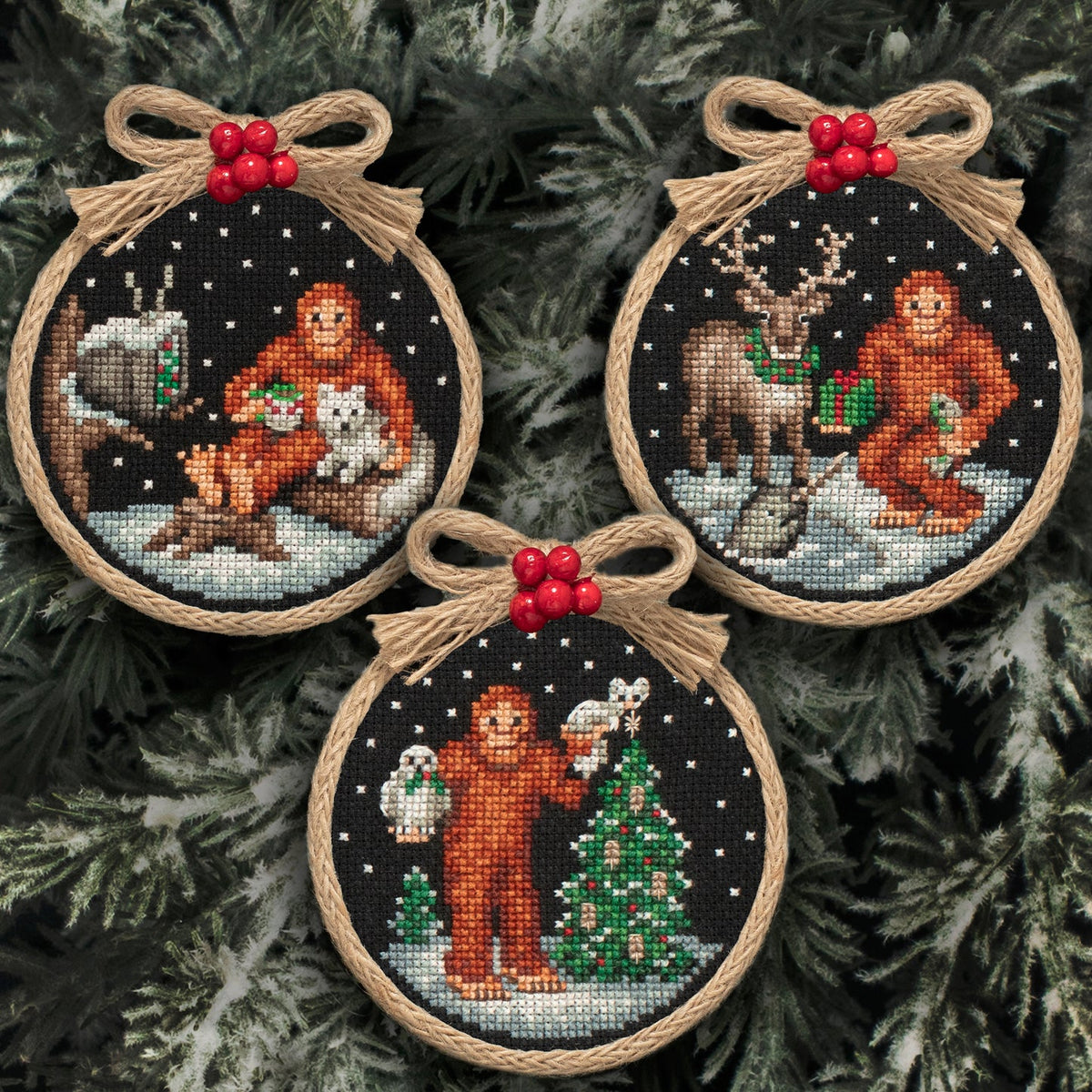 A Very Bigfoot Christmas Ornament Set - Cross Stitch Pattern