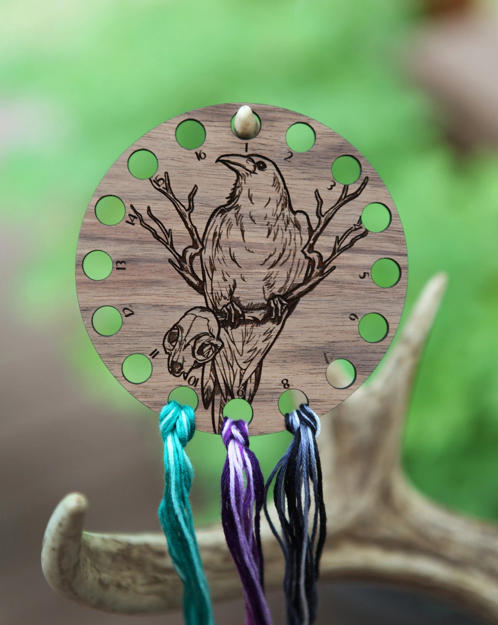 Crow & Skull Embroidery Floss Storage Holder