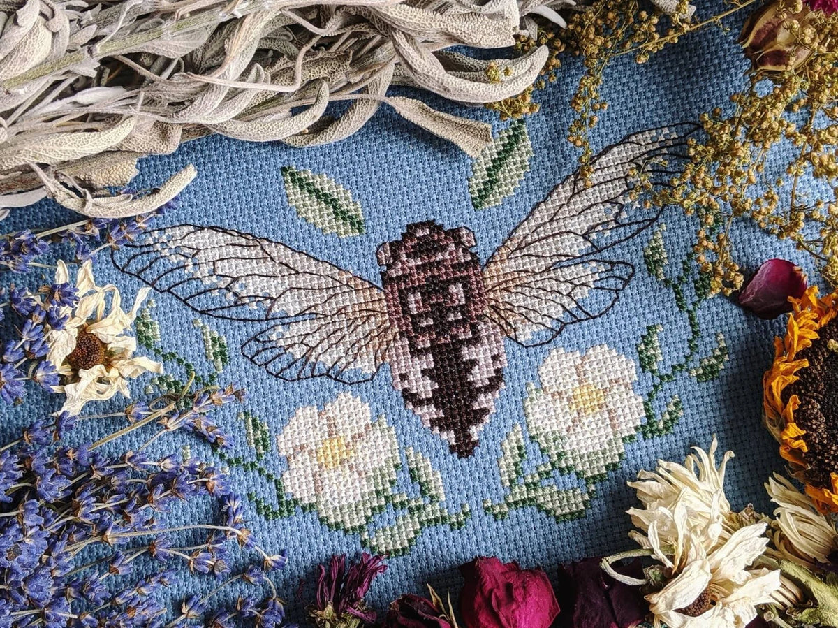 White Blossom Cicada - Cross Stitch Pattern