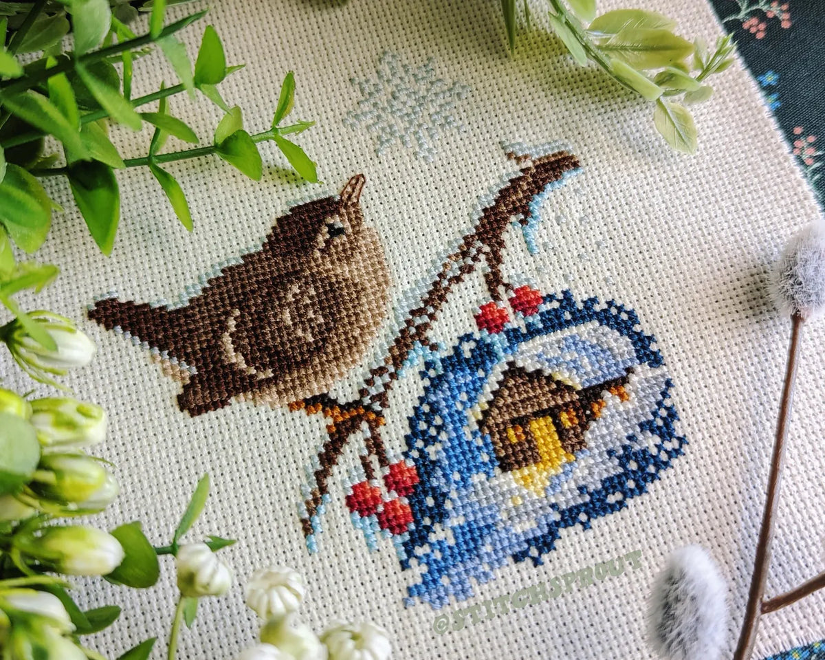 Snowy Winter Wren - Cross Stitch Pattern