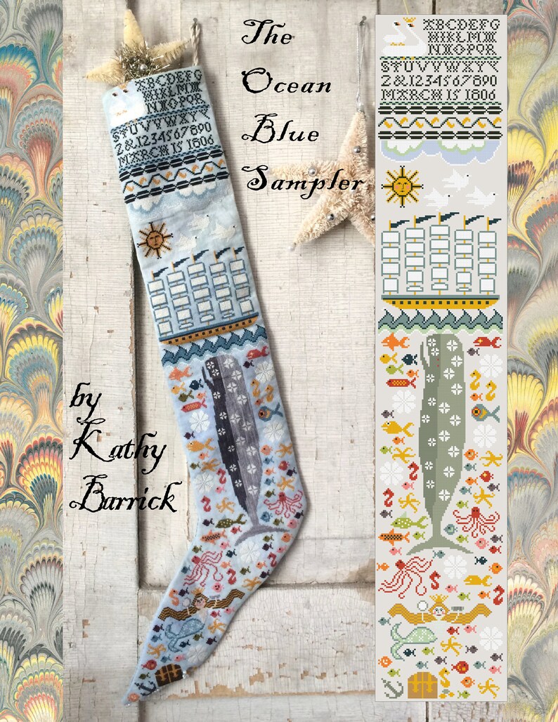 The Ocean Blue Stocking & Sampler - Cross Stitch Pattern