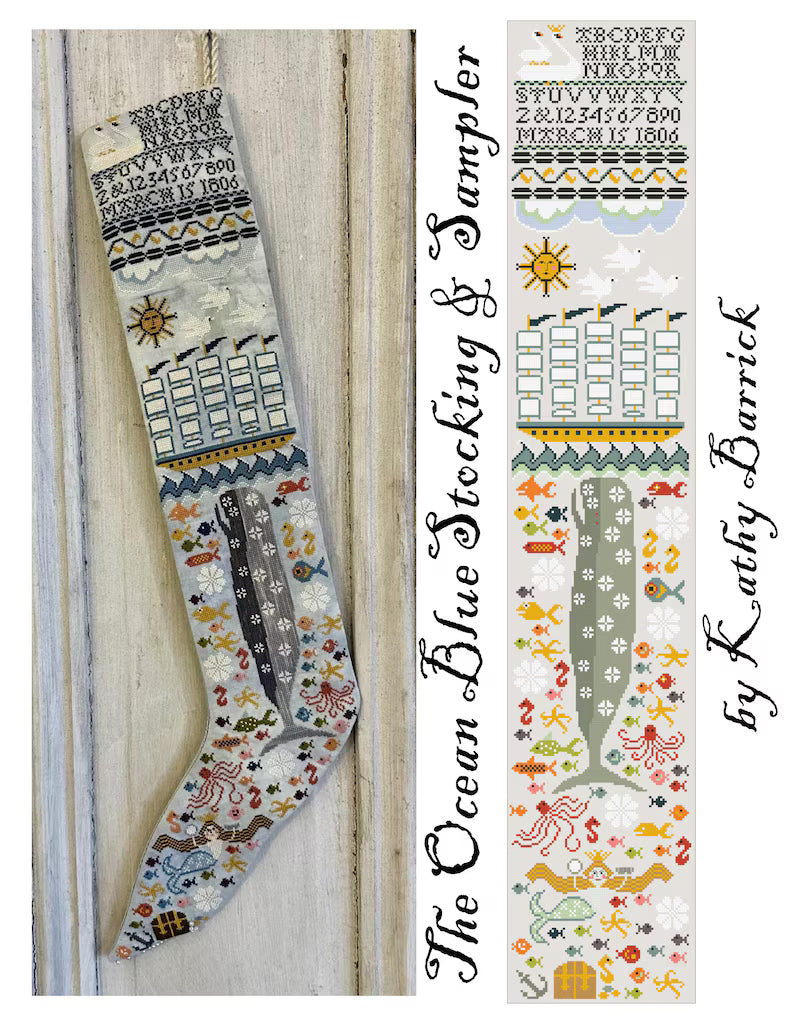 The Ocean Blue Stocking & Sampler - Cross Stitch Pattern