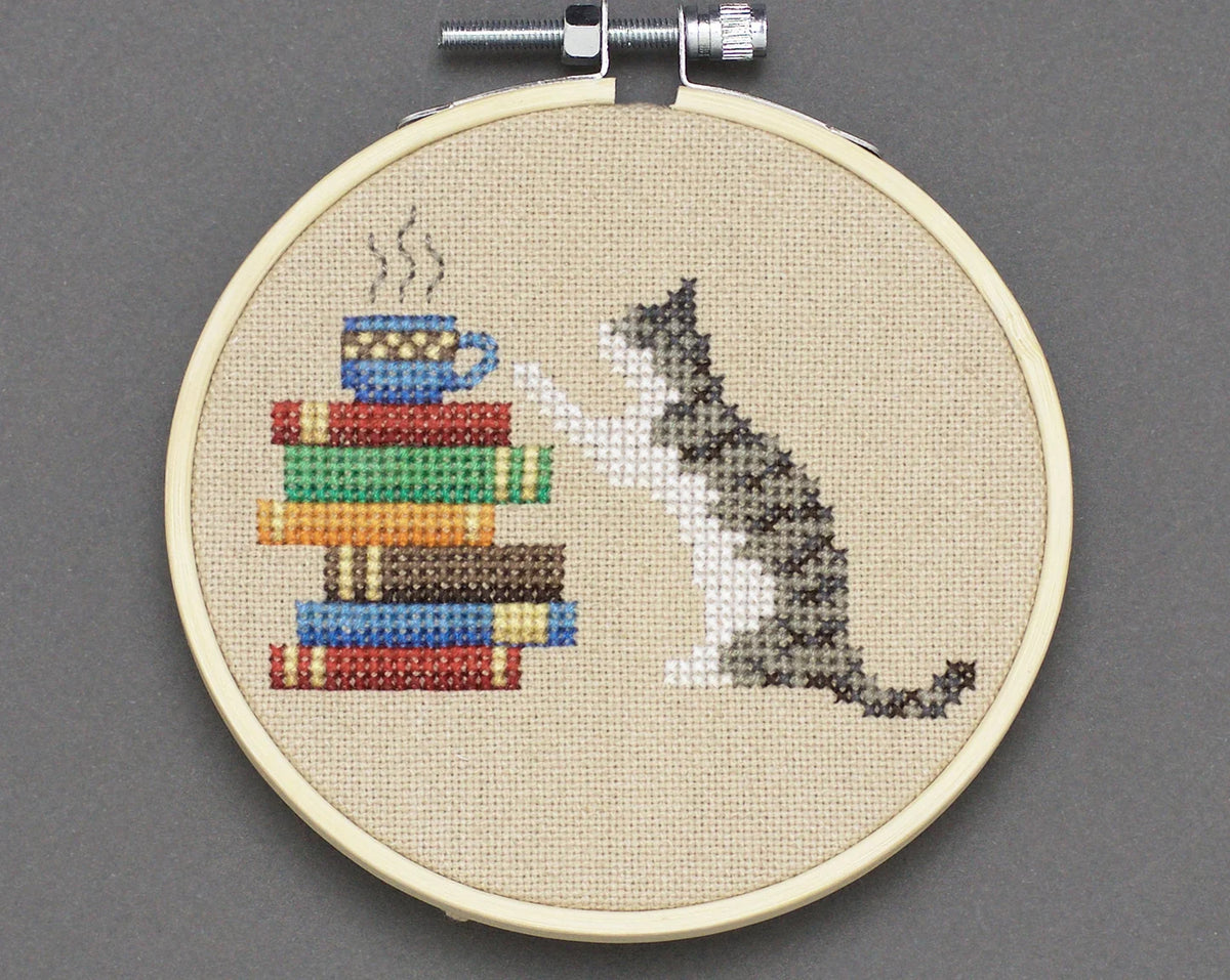 Cat, Books and Coffee - Cross Stitch Pattern
