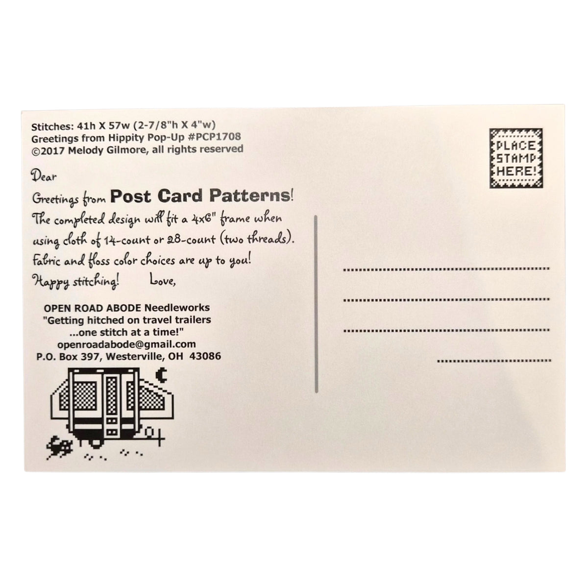 Greetings From Hippy Pop-Up Postcard - Cross Stitch Pattern