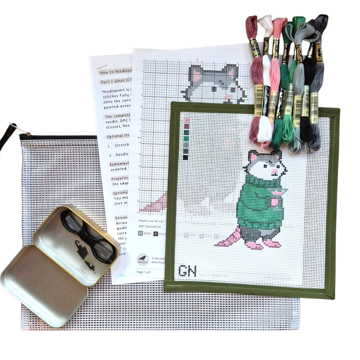 Sweater Opossum Needlepoint Kit