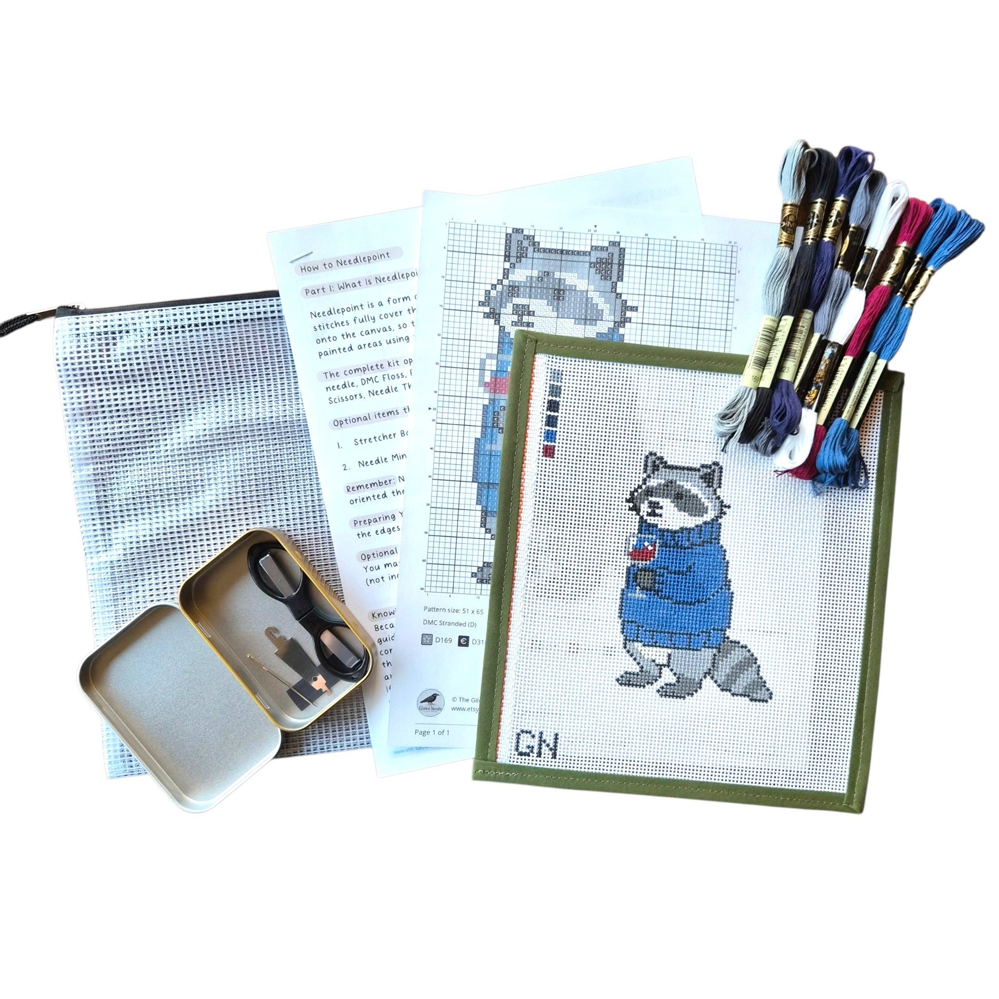 Sweater Raccoon Needlepoint Kit