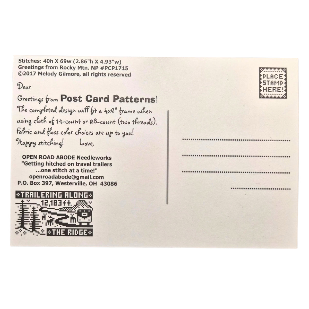 Greetings From Rocky Mtn. NP Postcard - Cross Stitch Pattern
