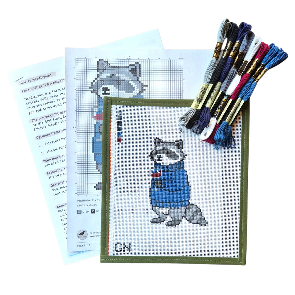 Sweater Raccoon Needlepoint Kit