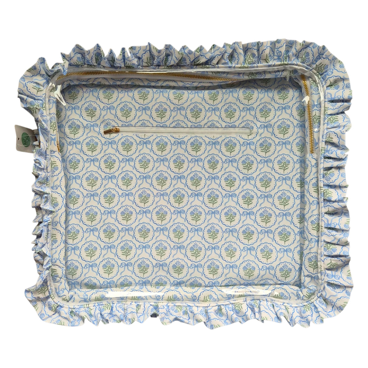 Blue Scallop Floral Ruffle Carryall Project Bag
