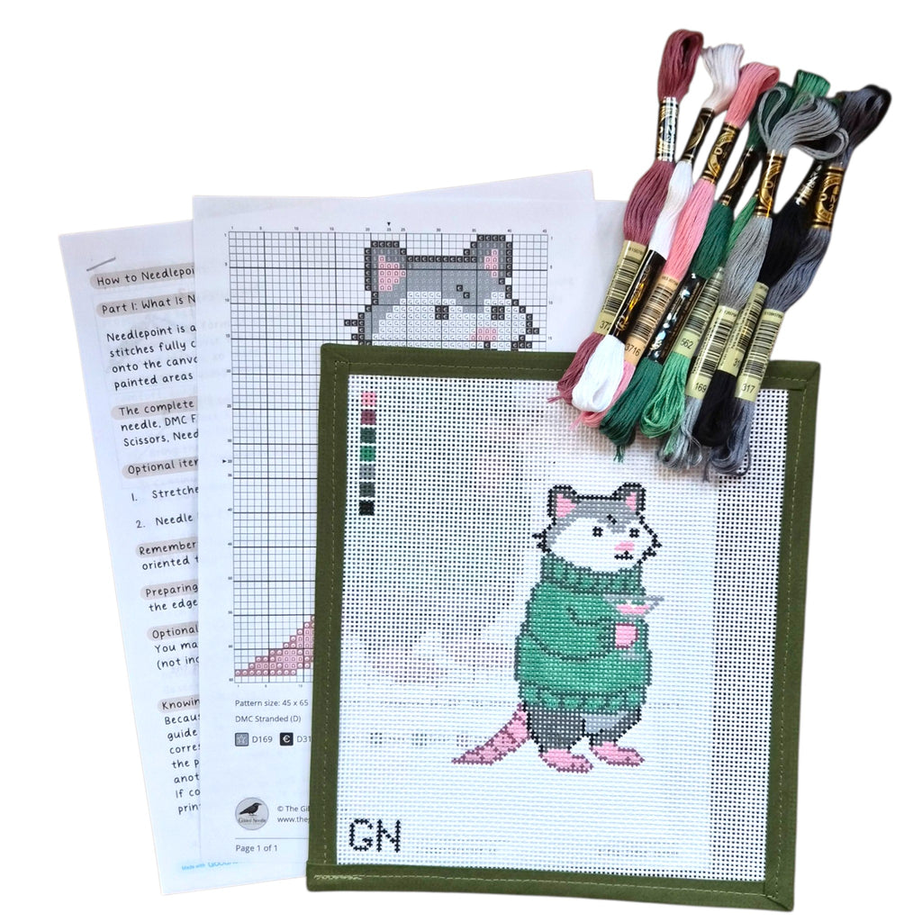 Sweater Opossum Needlepoint Kit