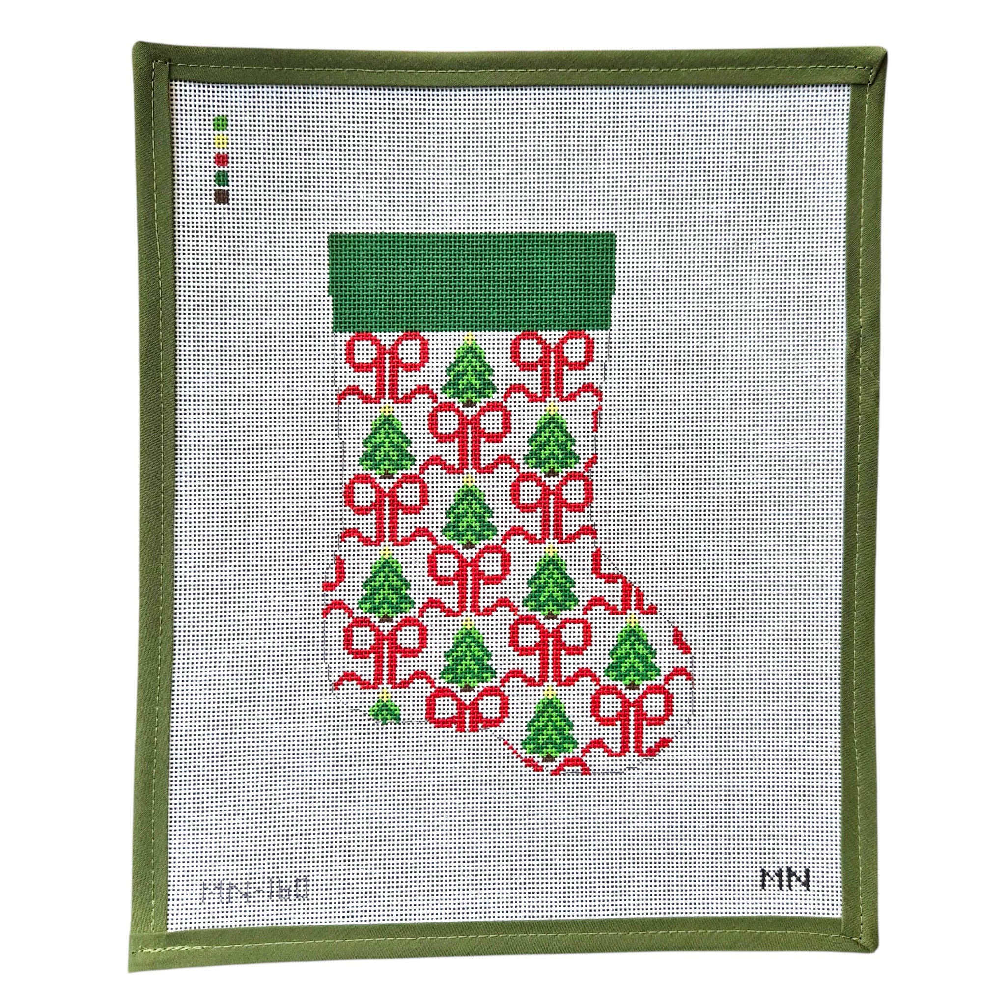 Red Bows & Trees Mini Stocking - Magnolia Needlepoint