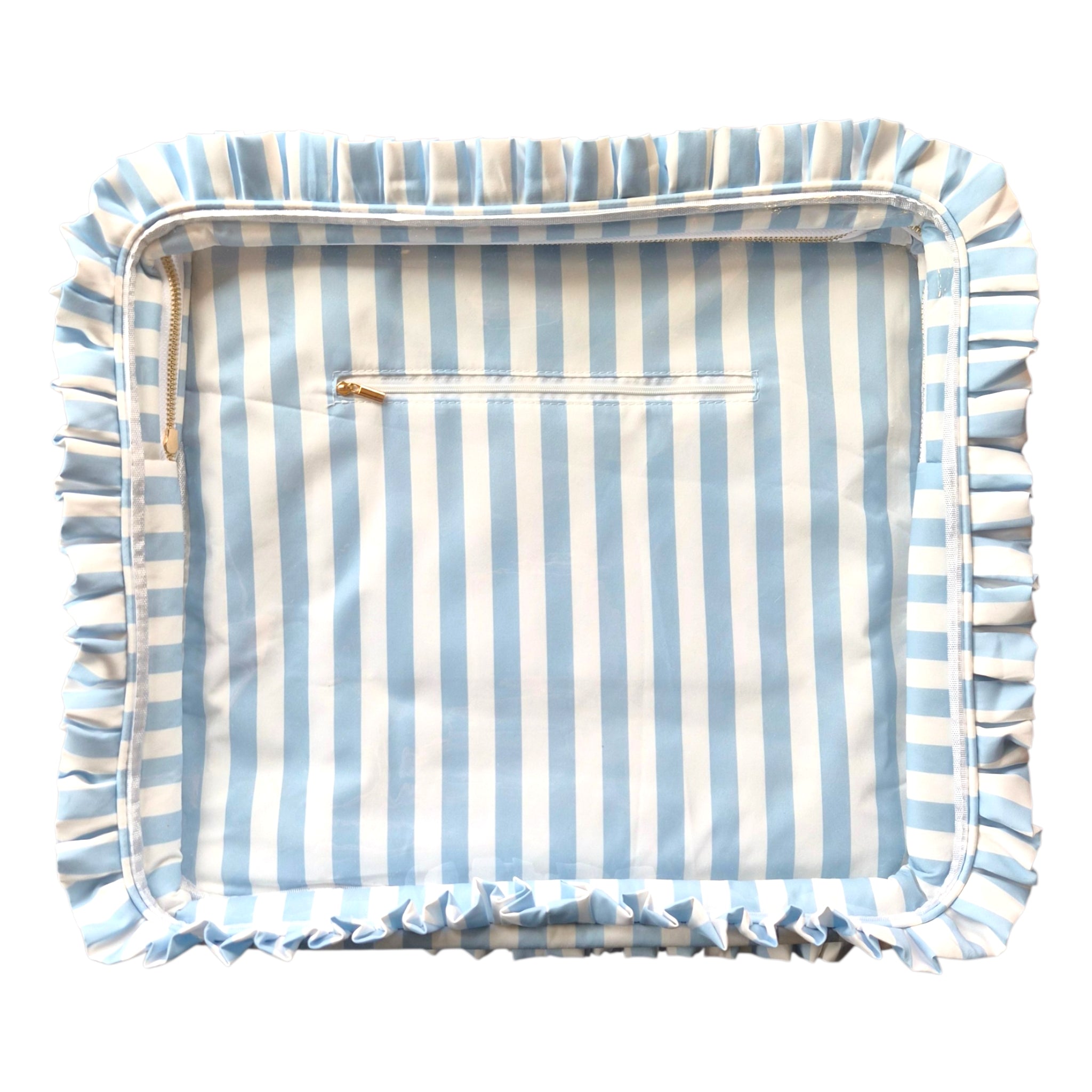 Light Blue Stripe Ruffle Carryall Project Bag