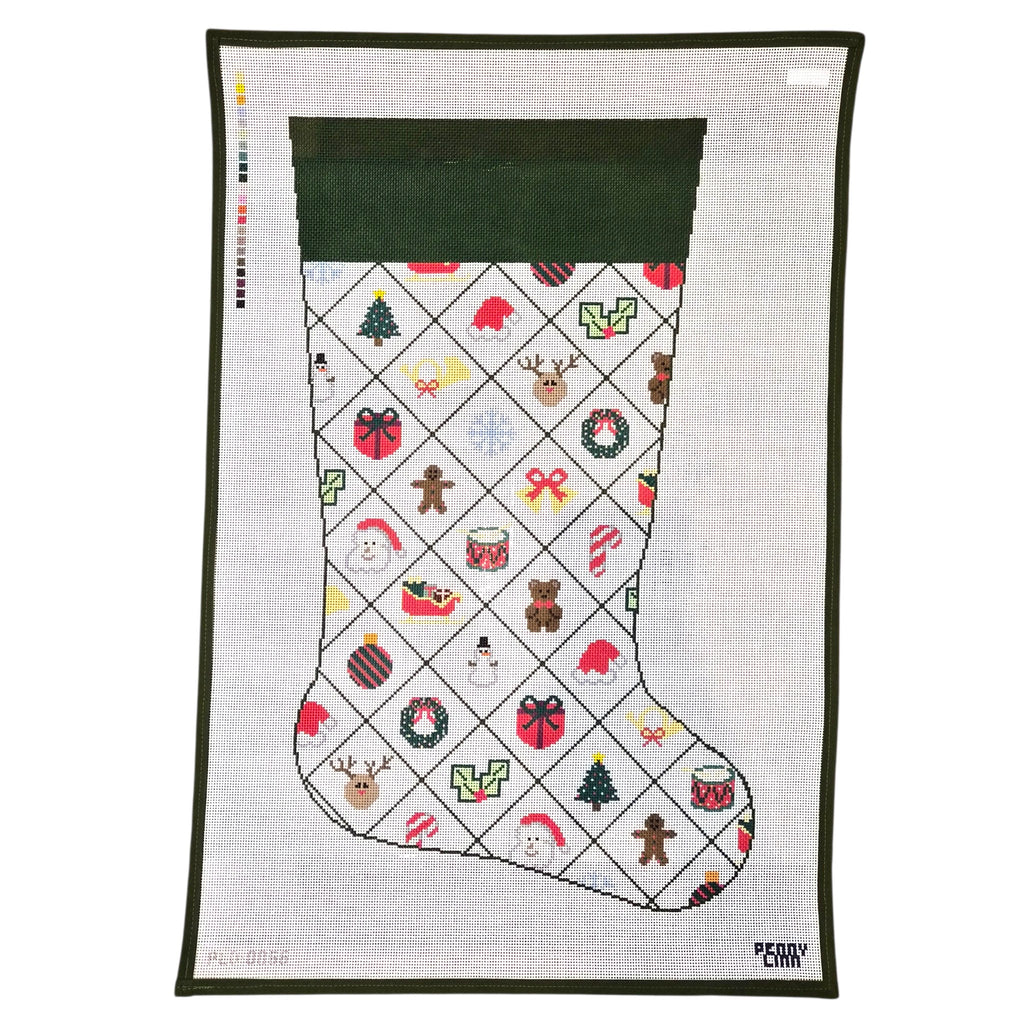 Argyle Stocking with Green Cuff - Penny Linn
