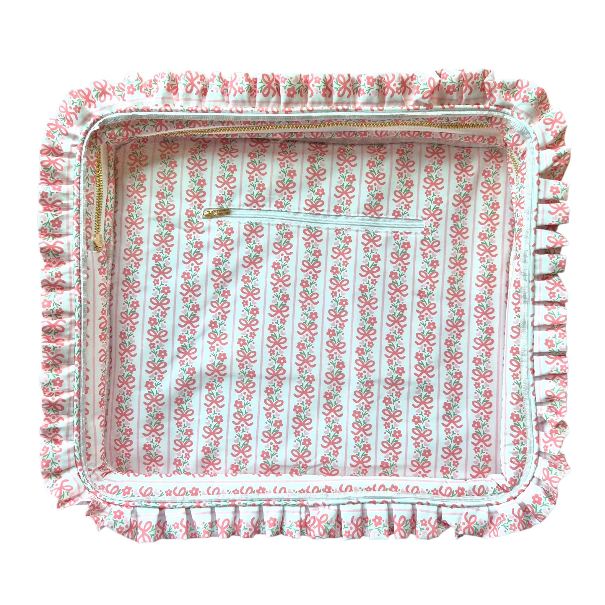 Pink Bow Floral Ruffle Carryall Project Bag